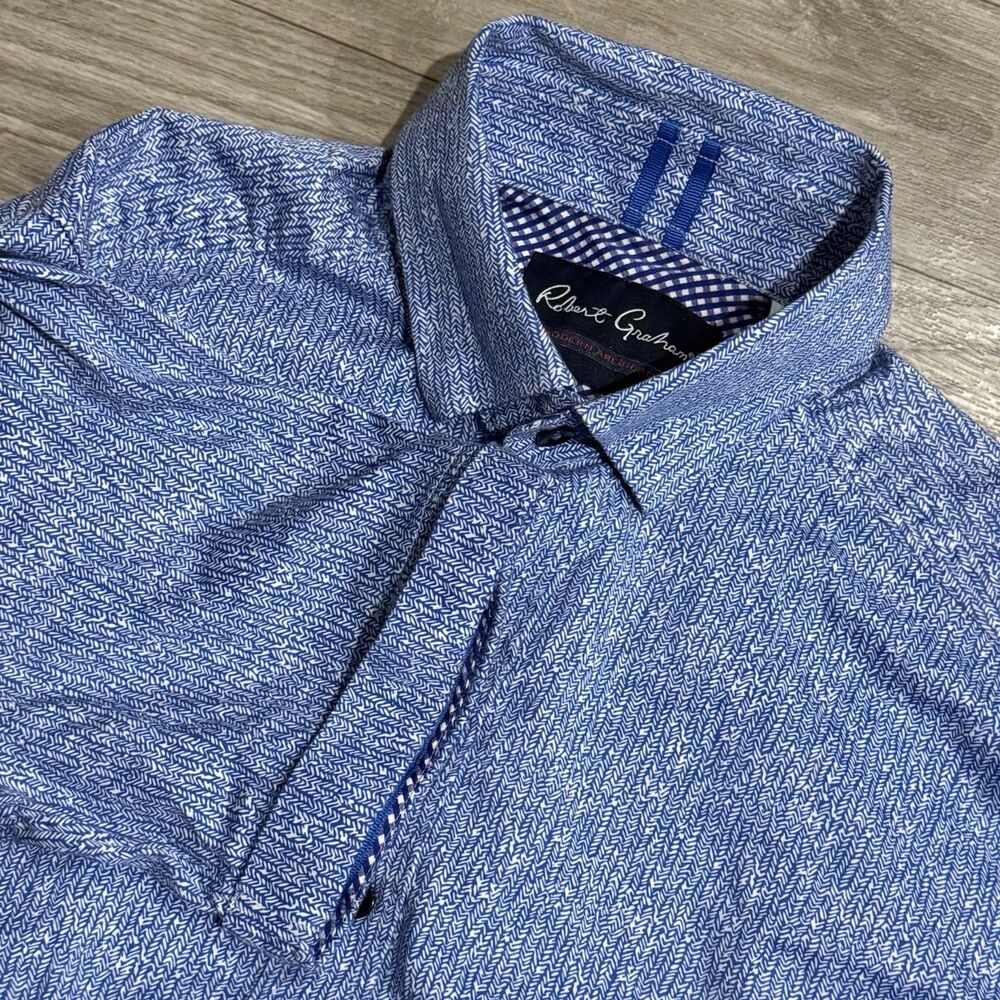 Robert Graham Modern Americana Men S Blue Textured Short Sleeve Button Up Shirt